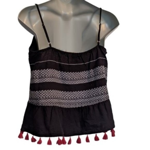 Ana Black White Bo-Ho Inspired Tassel Tank XL NWT - Picture 3 of 10